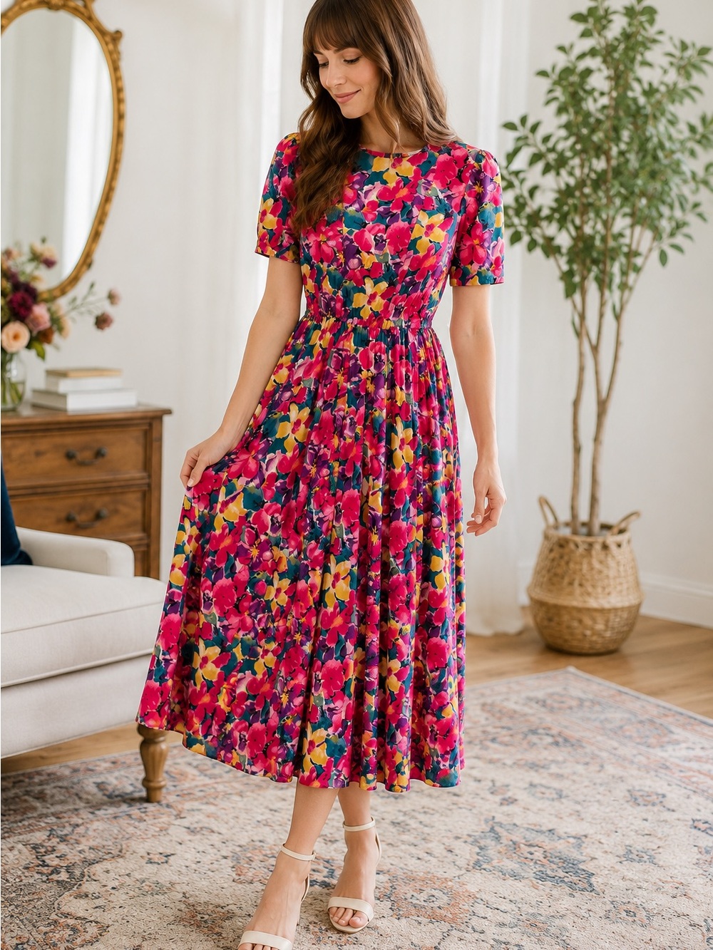 Vintage E.D. Michaels Floral Maxi Dress Cottagecore size 7/8 Grandma Chic